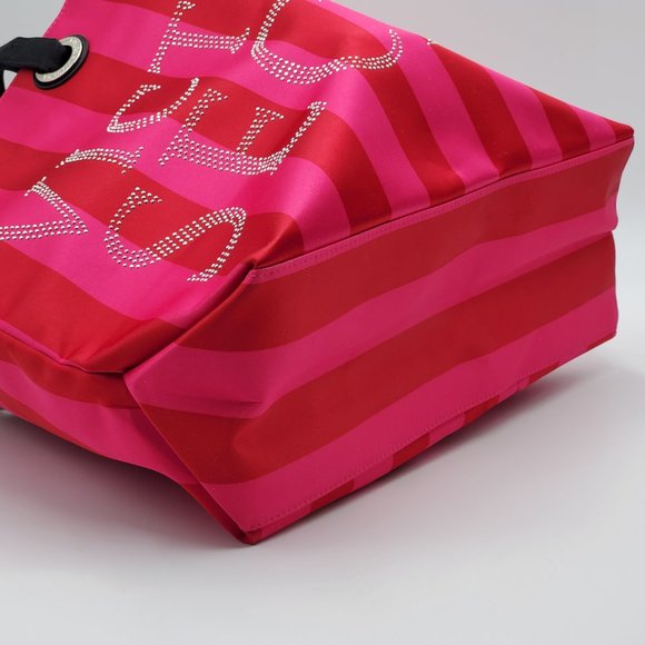 Victoria’s Secret Studded Red & Pink Striped Tote Bag - Picture 13 of 16